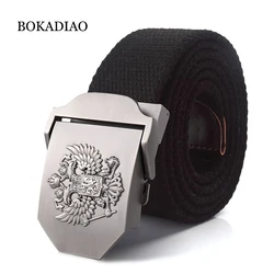 BOKADIAO Men&Women Military Canvas Belt Russian Metal Buckle Jeans Belt Soviet CCCP Army Tactical Belts For Men Strap Male Black
