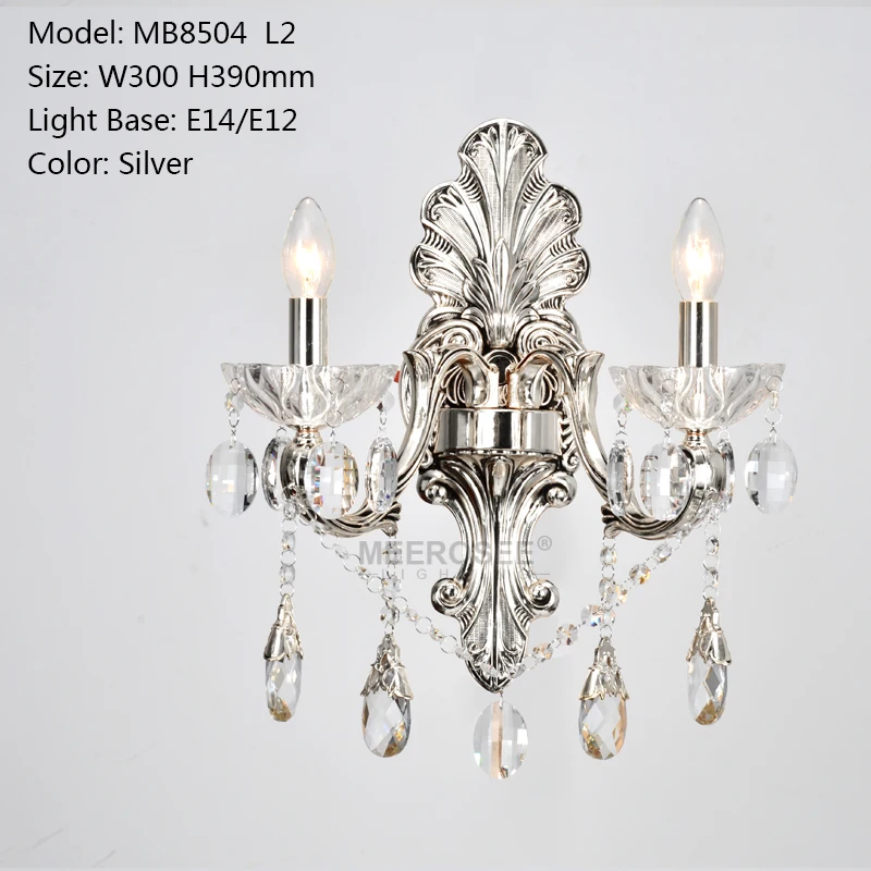 

Classical Gold Crystal Wall Light Sconces Crystal Light Fixture 2 Arm Silver Home Lighting Wall Bracket luminaria bathroom light