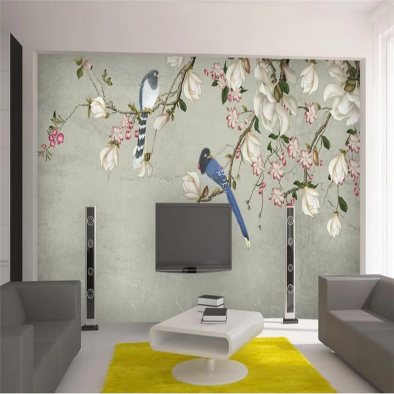 beibehang Modern fashionable high-definition hand-painted retro Orchid Flower Mural  Background Wall