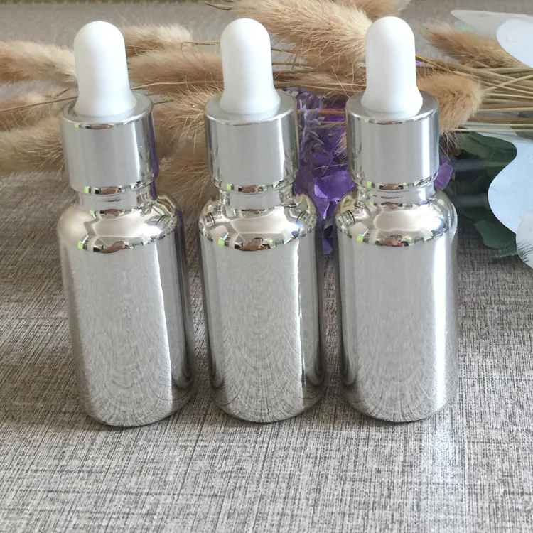 Heißer verkauf luxus 100 stücke leere 15 ml silber glas ätherisches öl flasche mit pipette, kaufen 15 ml glas tropf flaschen für parfüm