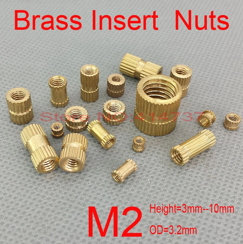 M2  Brass Insert  Nut,Thumb Brass Knurled Round Nut Injection Moulding OD=3.2mm  Height=2mm--10mm