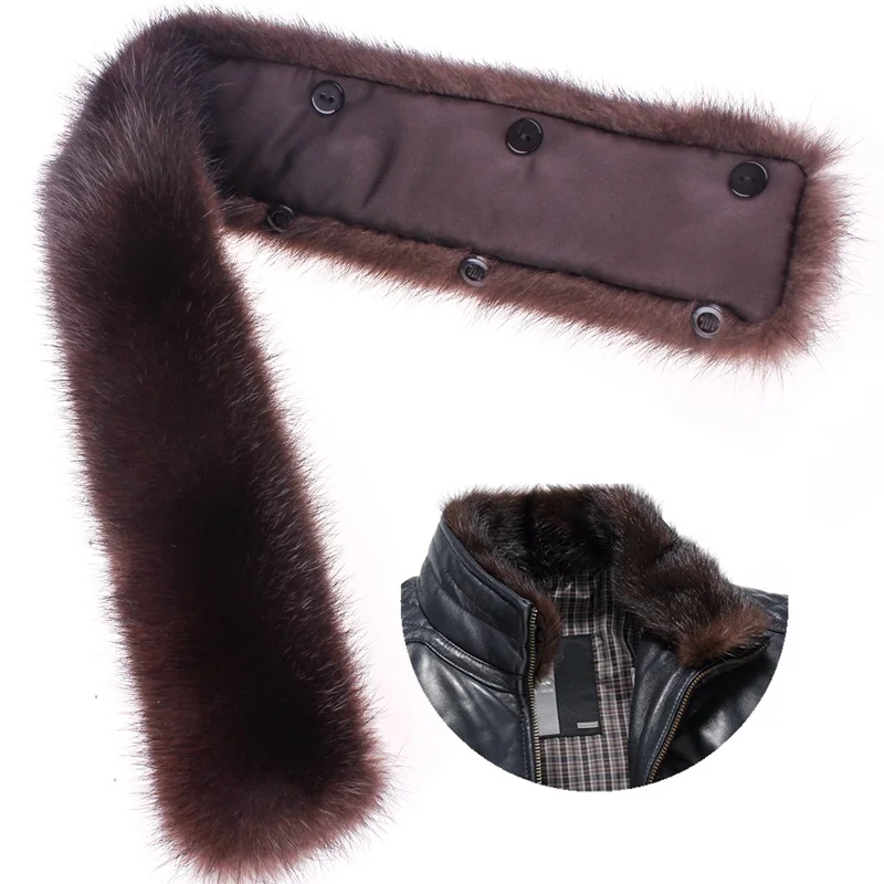 Winter Men Real Mink Fur Collar of leather Coat Solid Warm Men Genuine Fur Stand Collar Black Brown Button Lining