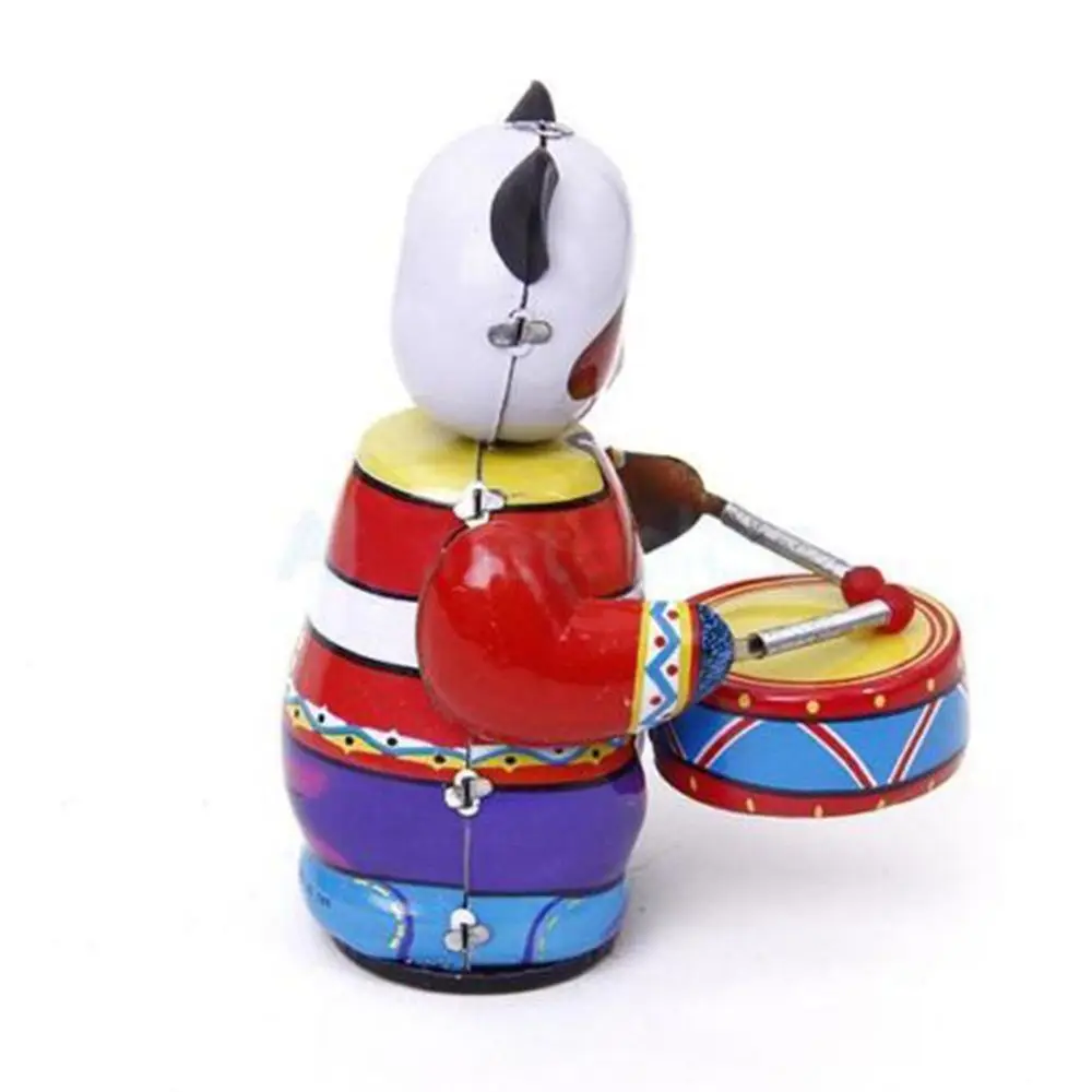 Moda nowe dzieci dzieci śliczne Vintage prezent kolekcjonerski w stylu Retro Wind Up Panda perkusista blaszana zabawka mechaniczna bicie bębnów