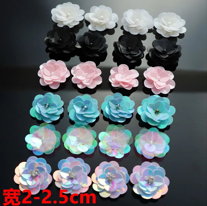 3D Handmade beaded multicolor pearl flower Sequins patch clothes bag cap flower applique