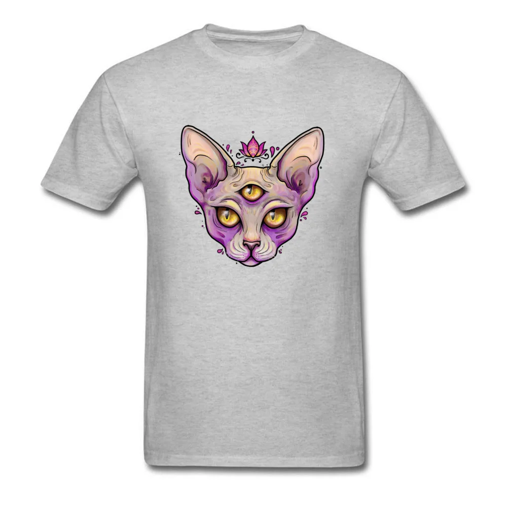 Third Eye Sphynx Unique Canadian Hairless Cat Print Men Black T-shirt Lotus Cartoon Animal Short Sleeve Tops Tees