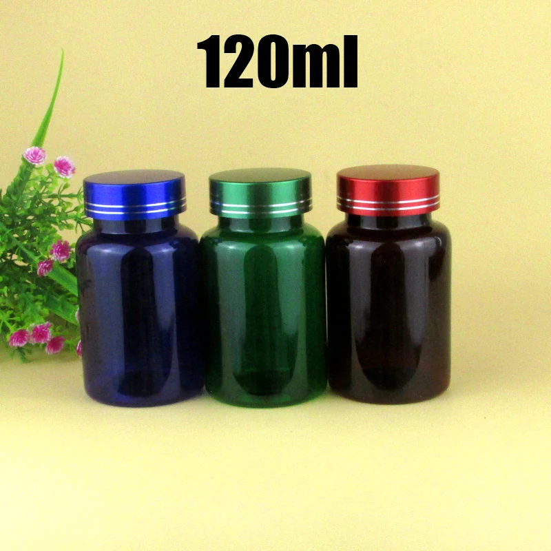 20pcs 120cc PET Samples Bottles, Medicine/Capsules/Pills/Powder/Vitamin Plastic Bottles 120ml--6 Colors Metal Lids