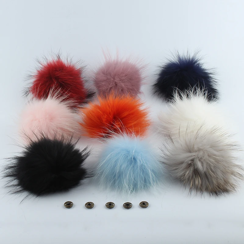 15cm DIY Genuine Real Raccoon Fur Pompom Pompon For Women Kids Beanie Hats Caps Natural Fur Ball Pompones With Snap