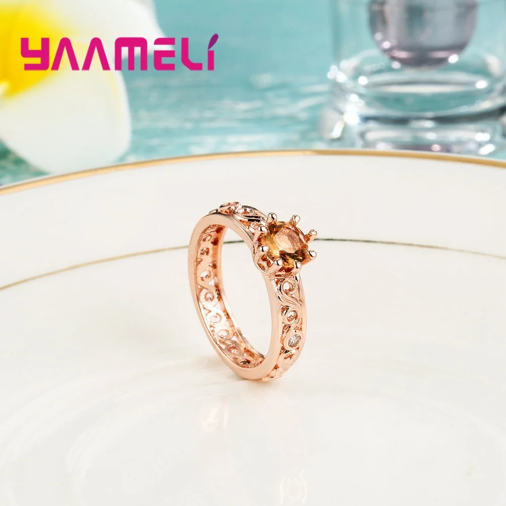 Elegant Top Selling Trendy Clear Crystal Cubic Zirconia Finger Rings For Female Women Engagement Gold Color Jewelry