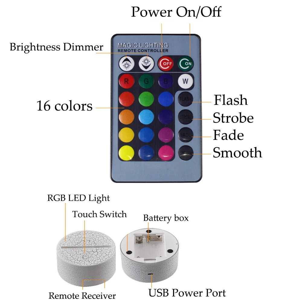 7/16 Color Change Night Light Remote & Touch Control 3D LED Night Light Dinosaur Lamp 3D Christmas Kids Gift LED Table Lamp D30