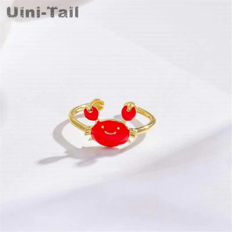 Uini-Tail hot new 925 Tibetan silver fashion cute exquisite drop red crab open ring personality tide flow high quality jewelry