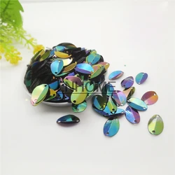 1000pcs 8*13mm Cup Oval Folded Sequins Horse Eyes Shape For Crafts Loose Paillettes Sewing,Wedding,Kids DIY Garment Black AB