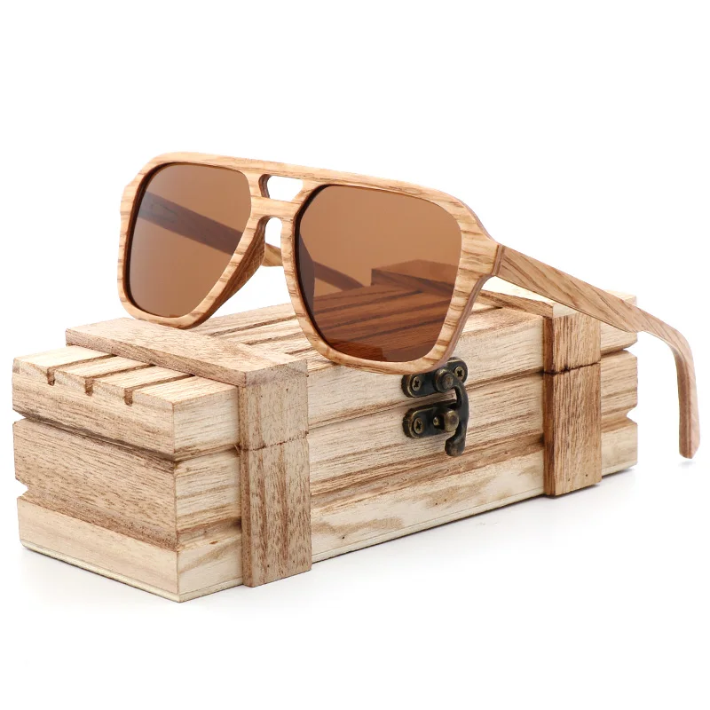 Mode Männer Pilot Polarisierte Sonnenbrille Handgemachte Holz Gläser Natürliche Holz Sonnenbrille UV400 Mit Geschenk box Gafas de sol