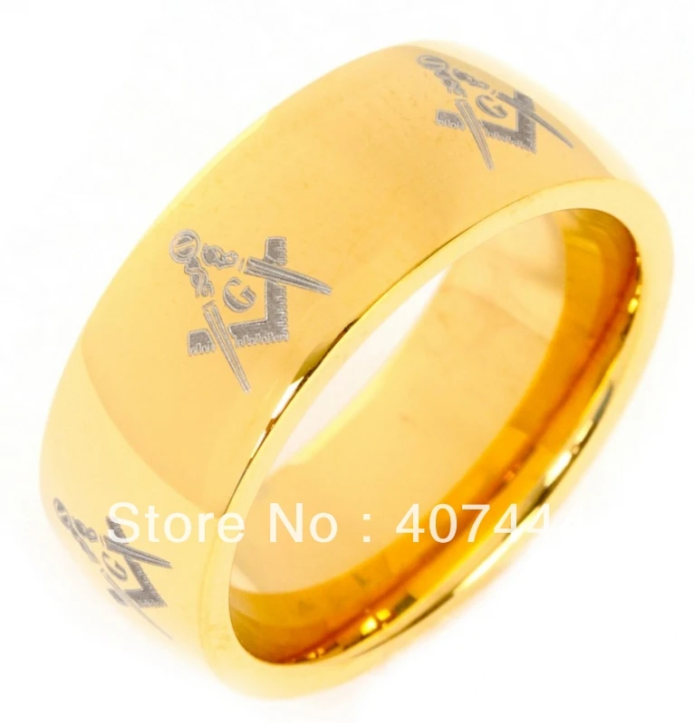 

Free Shipping Cheap Price USA Canada UK Russia Brazil Hot Sales 8MM Domed new Gold Men's Masonic Tungsten Wedding Ring Size 6-13