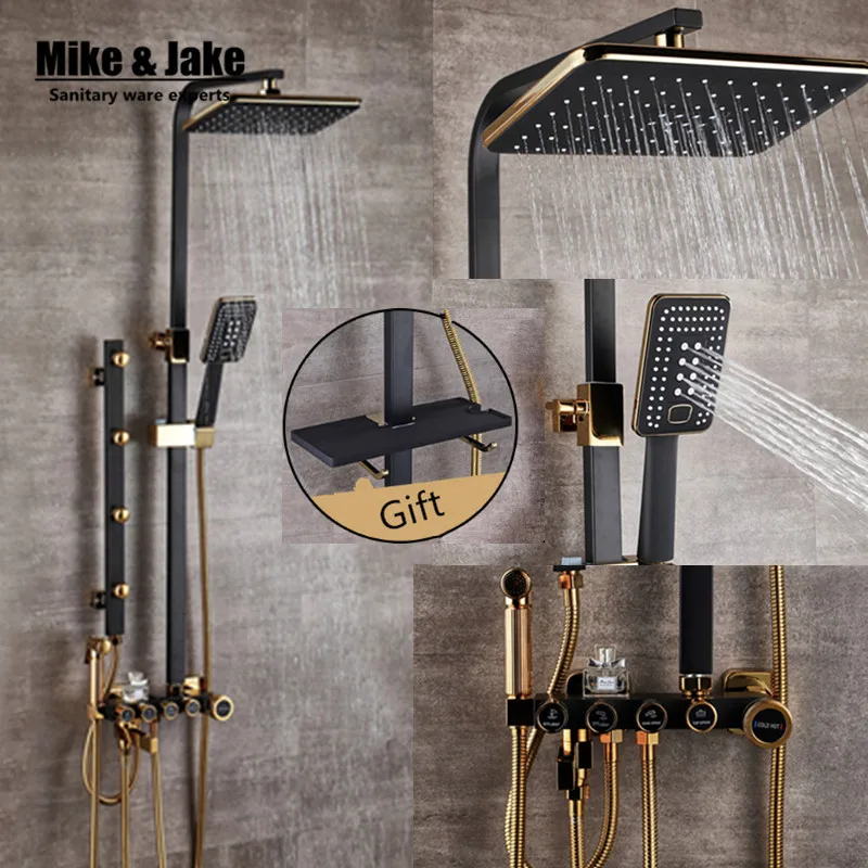 

Bathroom Luxury black Golden shower set with bidet shower with shelf gold shower set bathroom Shower faucet Bathtub Faucet Sets