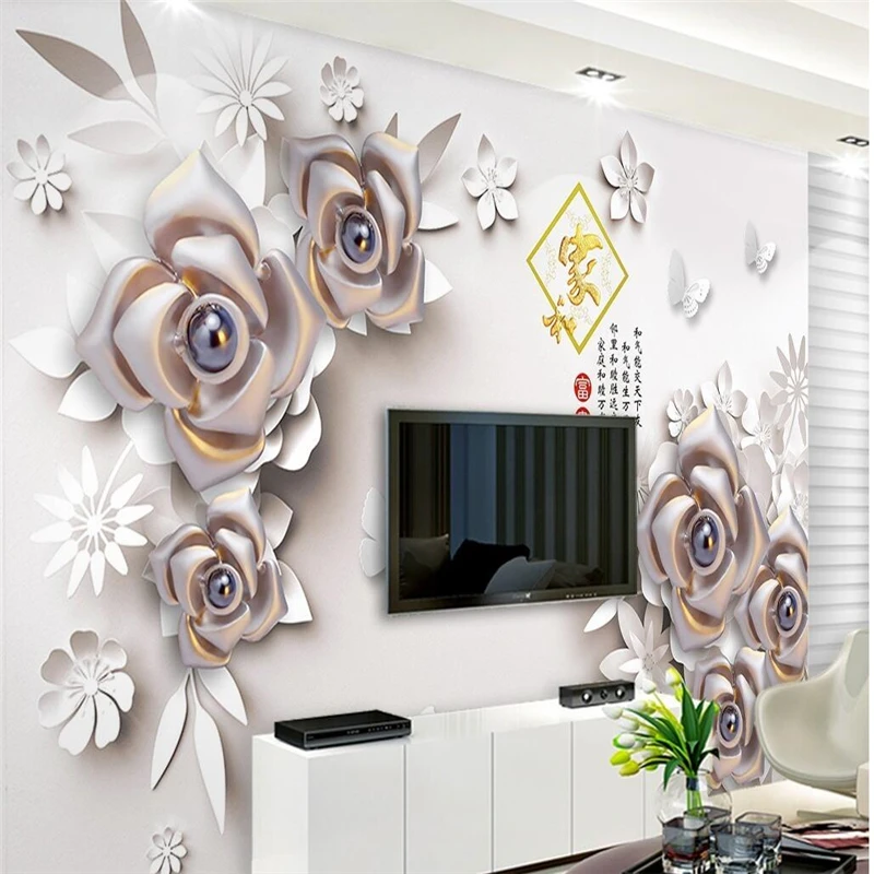 

wellyu papel de parede Custom wallpaper Jane Europe 3d three-dimensional relief flower house and jewelry backdrop behang