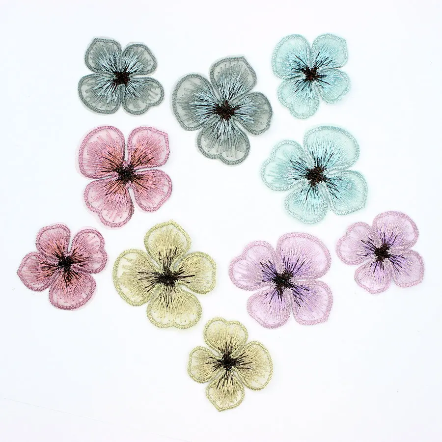 40PCS/lot Embroidery Lace Four Petals Appliques Gradient Translucent Single layer for Hair accessories,Garment Embellishment