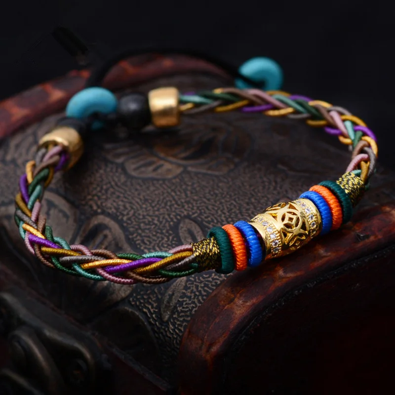 LKO Metal Switch Luck Bead Eight Strands of Rope for Man and Women Bracelet National Style Thai Hand Rope Free Shipping