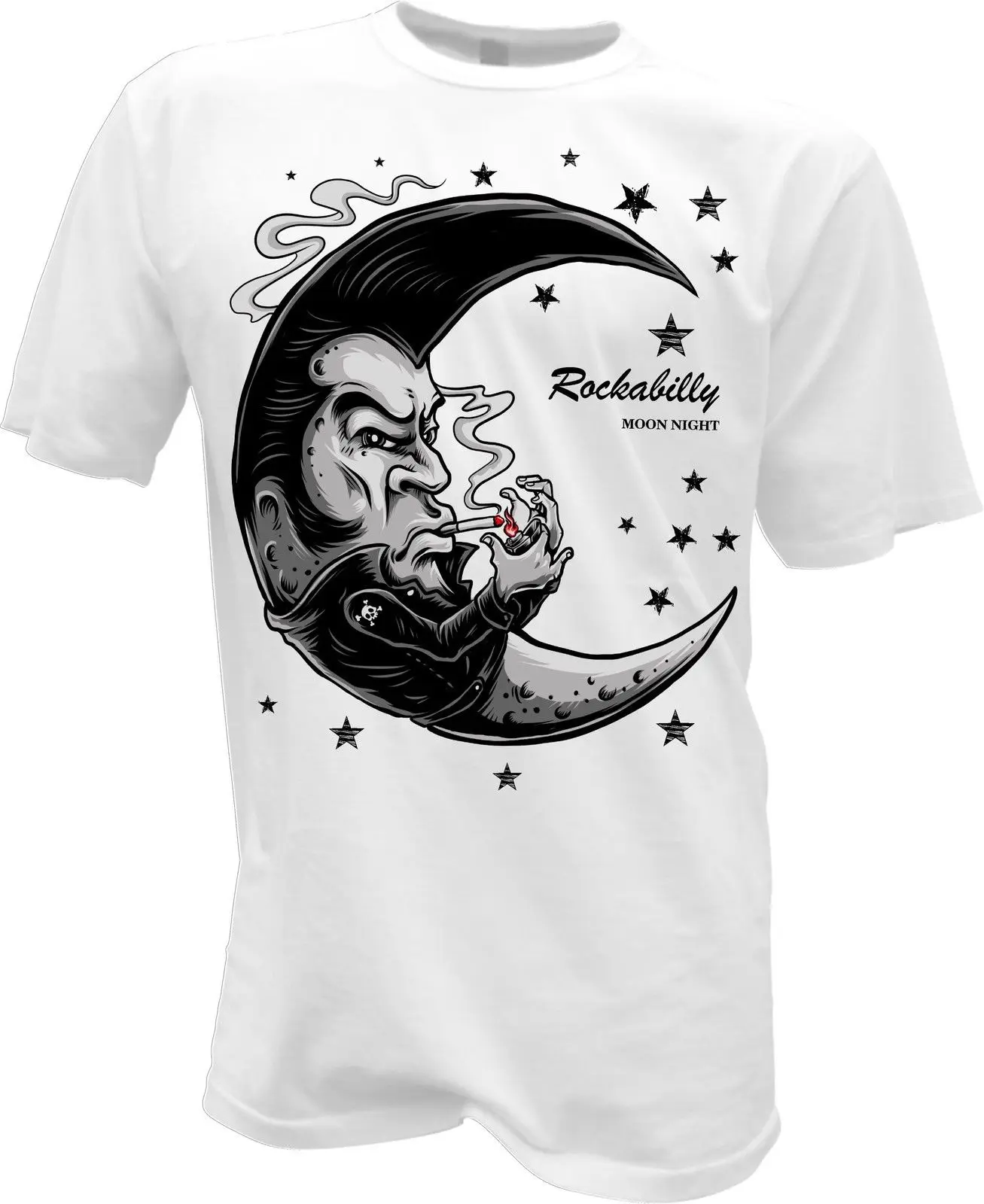 100% Cotton for Man Shirts T-Shirt Rockabilly Mond Nacht