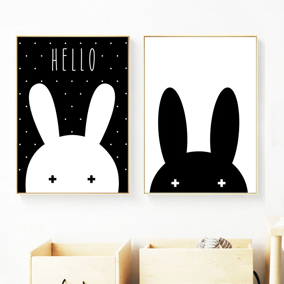 Angel's Art Unframed Black And White Rabbit Print Modern Home Decoration Painting On Canvas