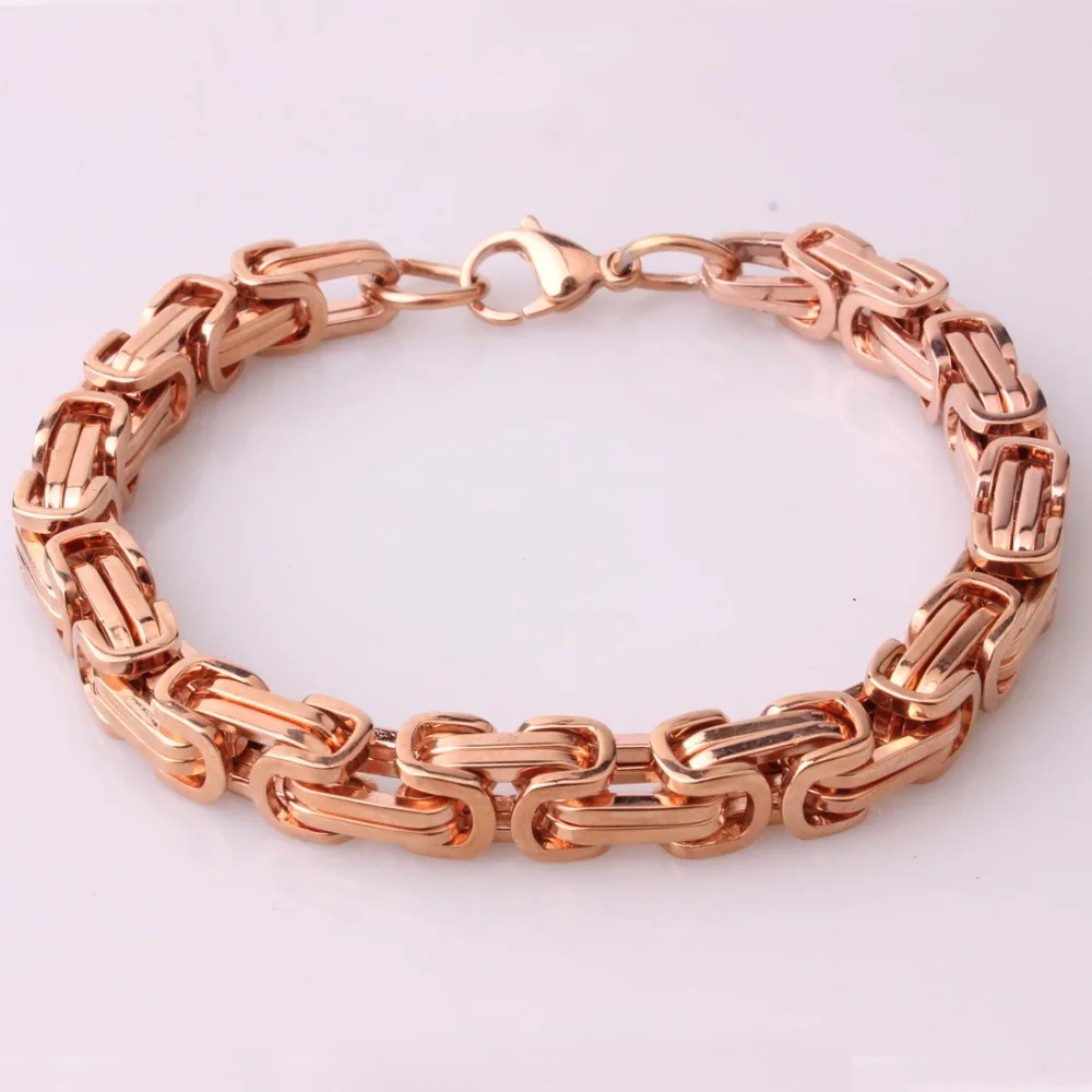 4/5/8mm Men Rose Gold Color Byzantine Chain Link Bracelet 316L Stainless Steel Male Boys Jewelry