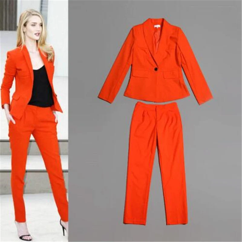 Traje profesional de negocios para mujer, pantalones elegantes a la moda, chaqueta y pantalones, color Naranja, 2 unidades, 2019