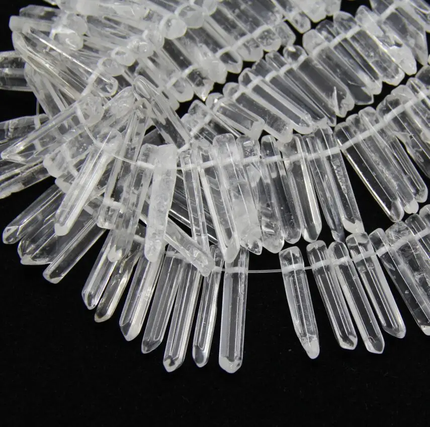 Top Drilled White Clear Natural Crystal Quartz Stuck Point Beads Pendant,Raw Stone Facted Spike Beads Strand For Jewelry Making