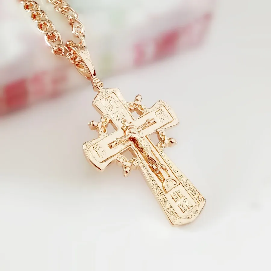 Orthodox Pendants  Women Jewelry Rose 585 Gold Color Pendant Religious Necklace Pendants