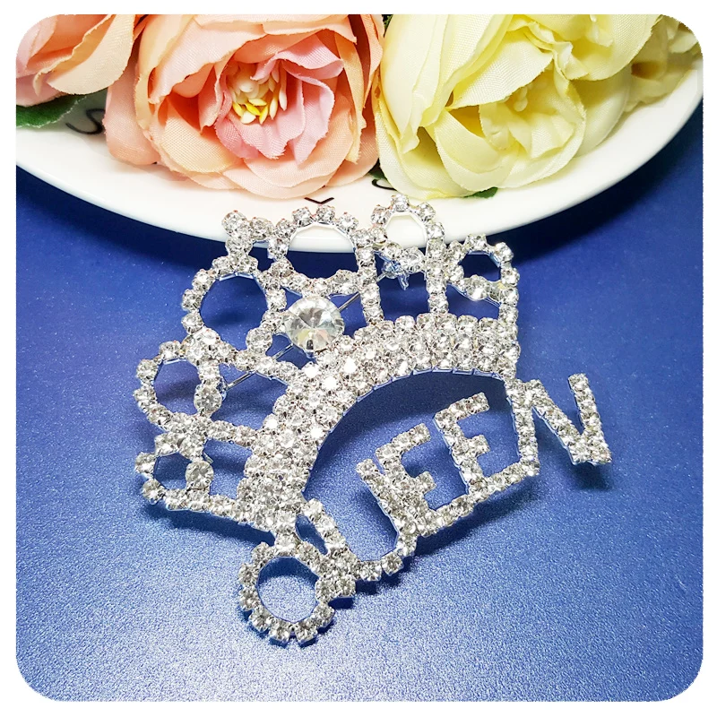 GRANDBLING New Arrival Blingbling Clear Crystal Queen Crown Brooch Jewelry