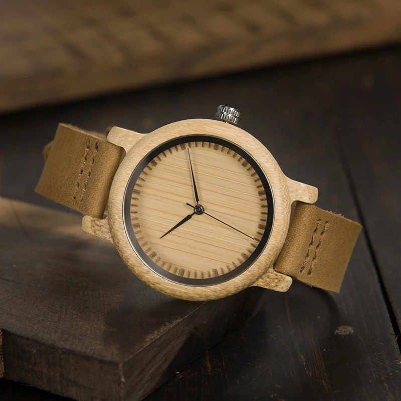 BOBO BIRD-Montre-bracelet à quartz en bois de bambou pour hommes et femmes, bracelet en cuir fait à la main, cadeau personnalisé