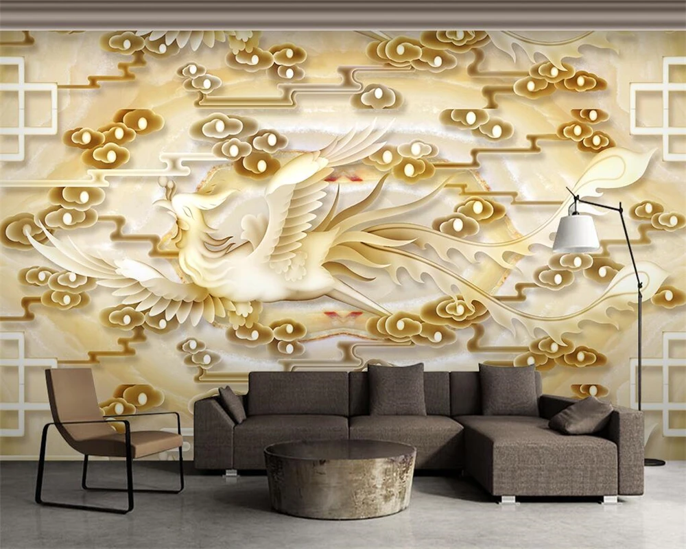 

Beibehang Custom wallpaper Fenghuang nine days marble living room TV background wall embossed phoenix background 3d wallpaper