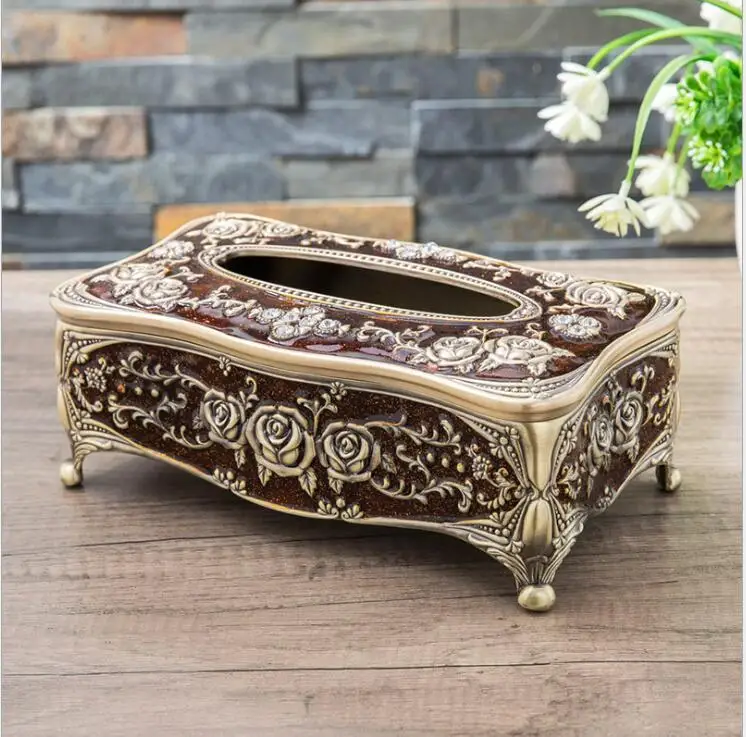 

High quality europe flower carved metal tissue box napkin holder tissue holder tissue dispenser for table decoration ZJH071