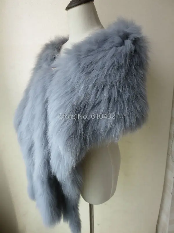 Lady' Real  100%  Fox fur knitted cape/wrap/coat/shawl/ cloa/GRAY