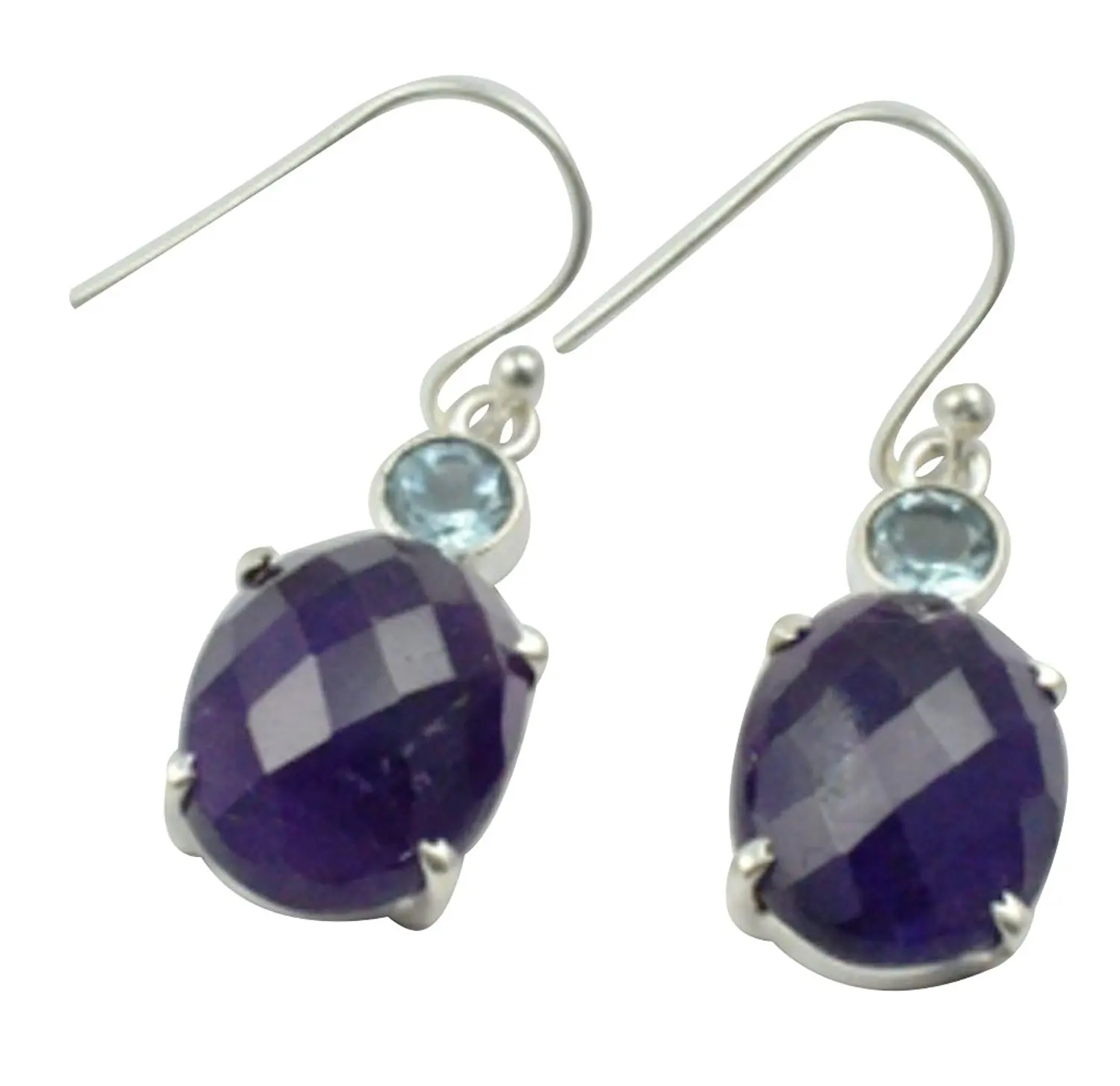 Lovegem Genuine Amethyst & Blue Topaz EARRINGS 925 Sterling Silver, 35.6mm, AE2194