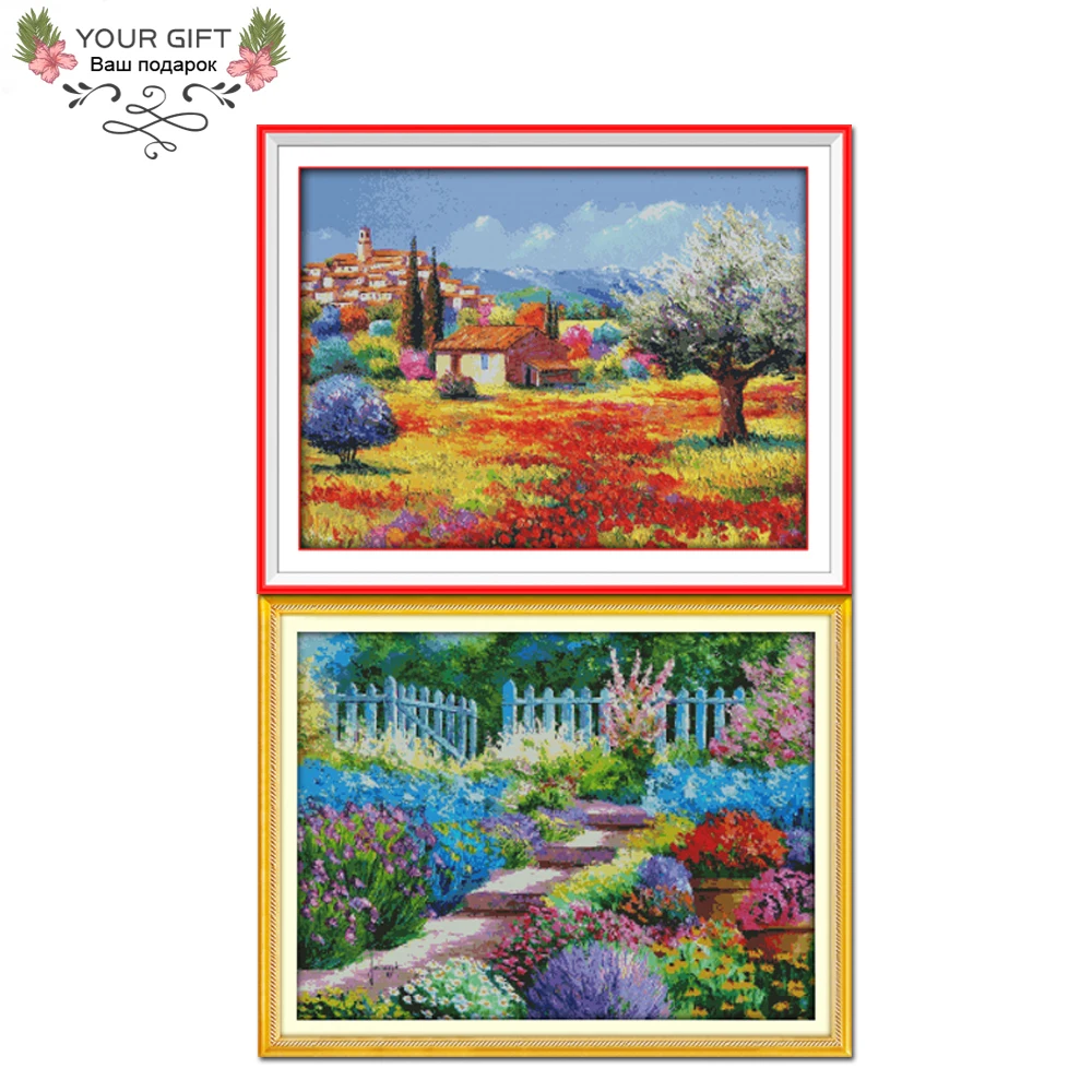 Joy Sunday-Colorful Rural Home Decoration, Beautiful Garden Needlework, Cross Stitch Kit, F520, 1, F521, 2, 14CT, 11CT