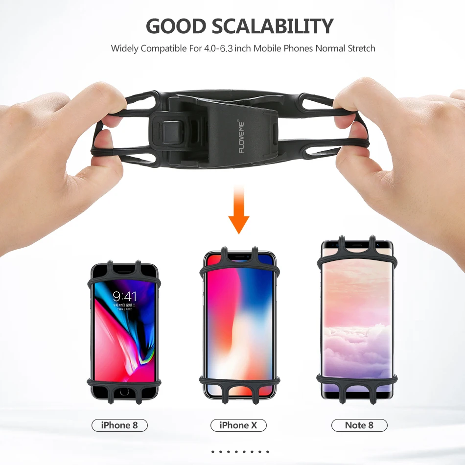 Floveme-自転車のハンドルバー用のユニバーサル携帯電話ホルダー,iphone,samsung,gps用のクリップ付き