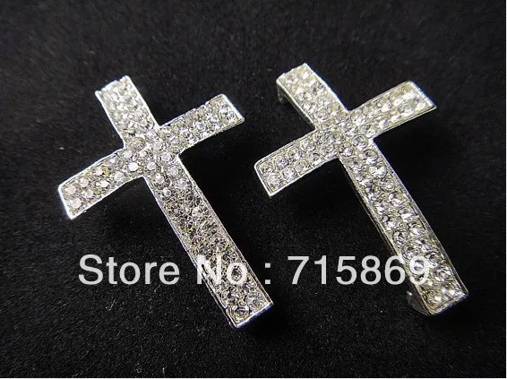 Wholesale 10pcs/lot  35x25mm Silver Plated Rhinestone Sideways Cross Connector Sli Free Shipping