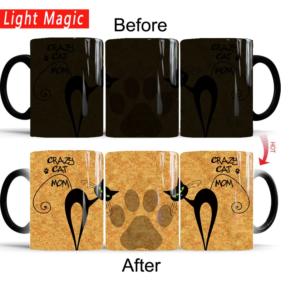 Crazy Cat mom magic mug changing color mugs cup 350ml ceramic coffee mug best gift for your friend