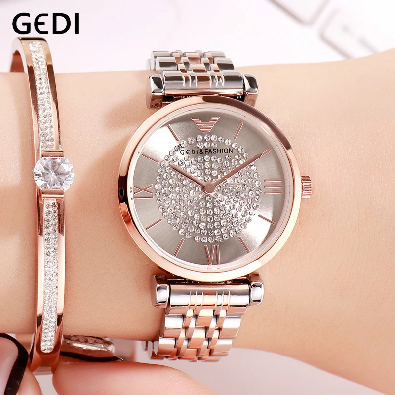 

GEDI Fashion Quartz Watches for Women Top Clock Women's Watch Luxury Ladies Wristwatch Rosegold Simple Alloy Strap reloj mujer