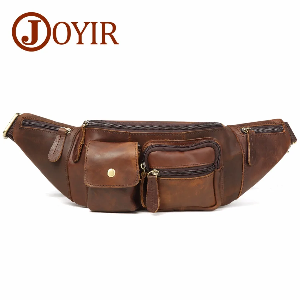 JOYIR Genuine Leather Waist Packs Fanny Pack Belt Bag Vintage Phone Pouch Bags Travel Waist Pack Male Small Waist Bag Leather