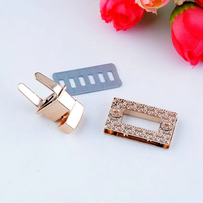 Free Shipping-10 Sets Rose Golden Jewelry Wooden Case Boxes Bag Making Lock Latch Hardware 26x26x18mm ,j2732