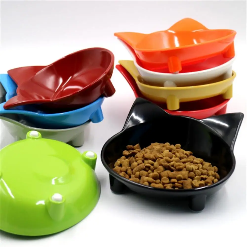 

1Pc Flat Cat Ears Shape Pet Cat Bowl Lovely Cat Ear Shape Solid Color Dog Cat Bowl For Food Water Pet Feeding Supplies