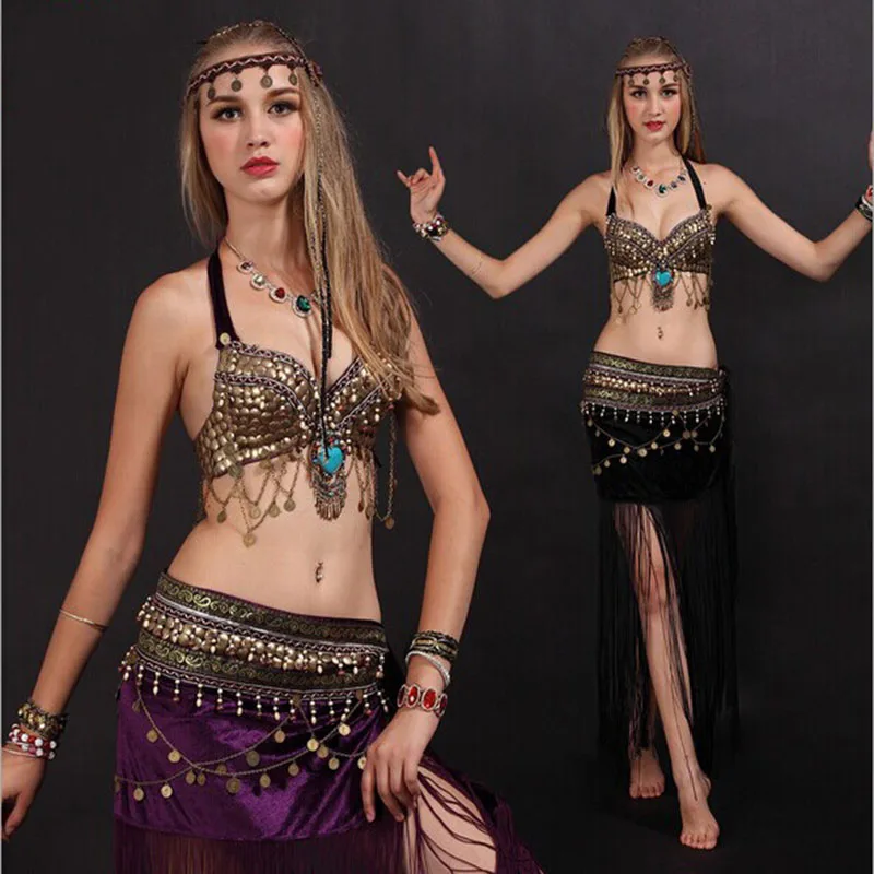 2019 Cheap New Women AST Tribal Belly Dance Costume Set Egyptian Dance Bra and Belt Wear Performance Stage Clothing on Sale