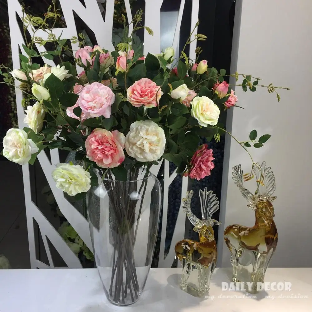 

wholesale nice 3 heads 90cm Long artificial peony flowers wedding decorative Austin Rose flowers tall standing silk flower 10pcs