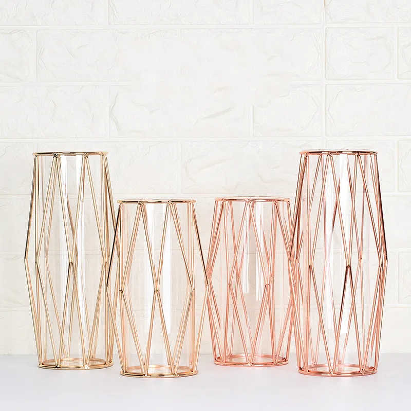 

Modern Fashion Champagne Gold Hydroponic Flower Pot Vase Nordic Iron Rose Gold Vase Study Hallway Roon Home Wedding Decoration