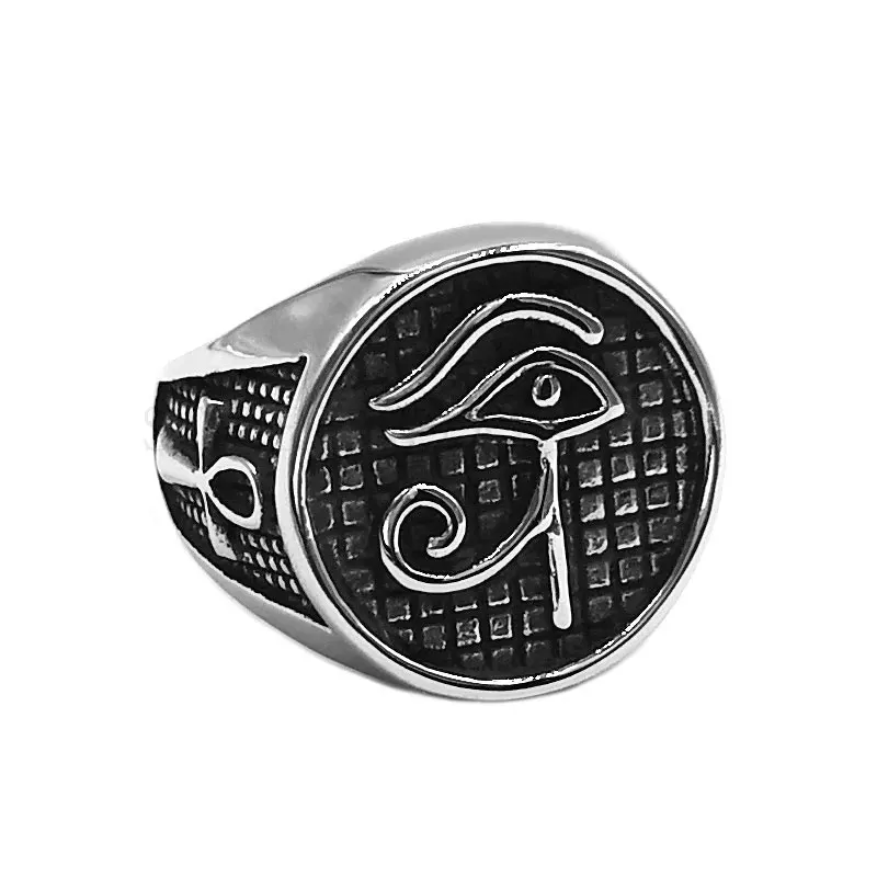 Egypt Pharaoh Eyes Ring Stainless Steel Egyptian Eye of Horus Ra Udjat Amulet Ankh Jewelry Men Gift SWR0830