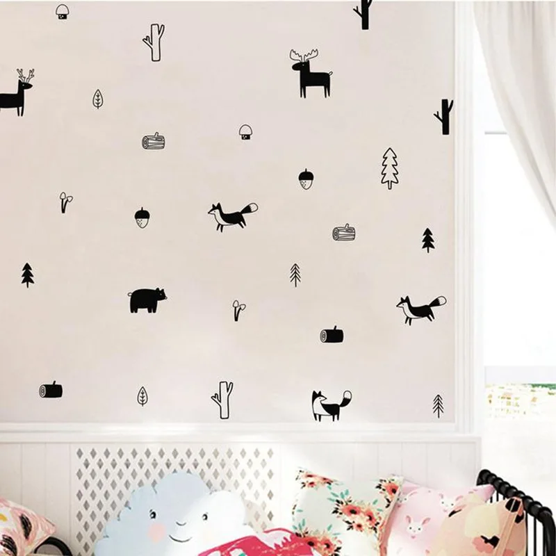 Stile nordico foresta animale Wall Sticker albero del bosco per la camera dei bambini Nursery vinile Art Wall Stickers Modern Wall decalcomanie Decor