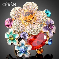 CHRAN Brand Jewelry Classic Enamel Flower Cubic Zirconia Rings Promotion Elegant Fashion Crystal Engagement Rings For Women