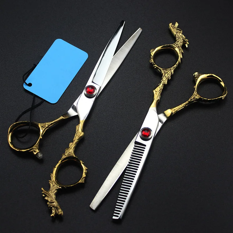 professional japan 440c 6 inch Gold Dragon cut hair scissors cutting barber makas haircut thinning shears hairdressing scissors