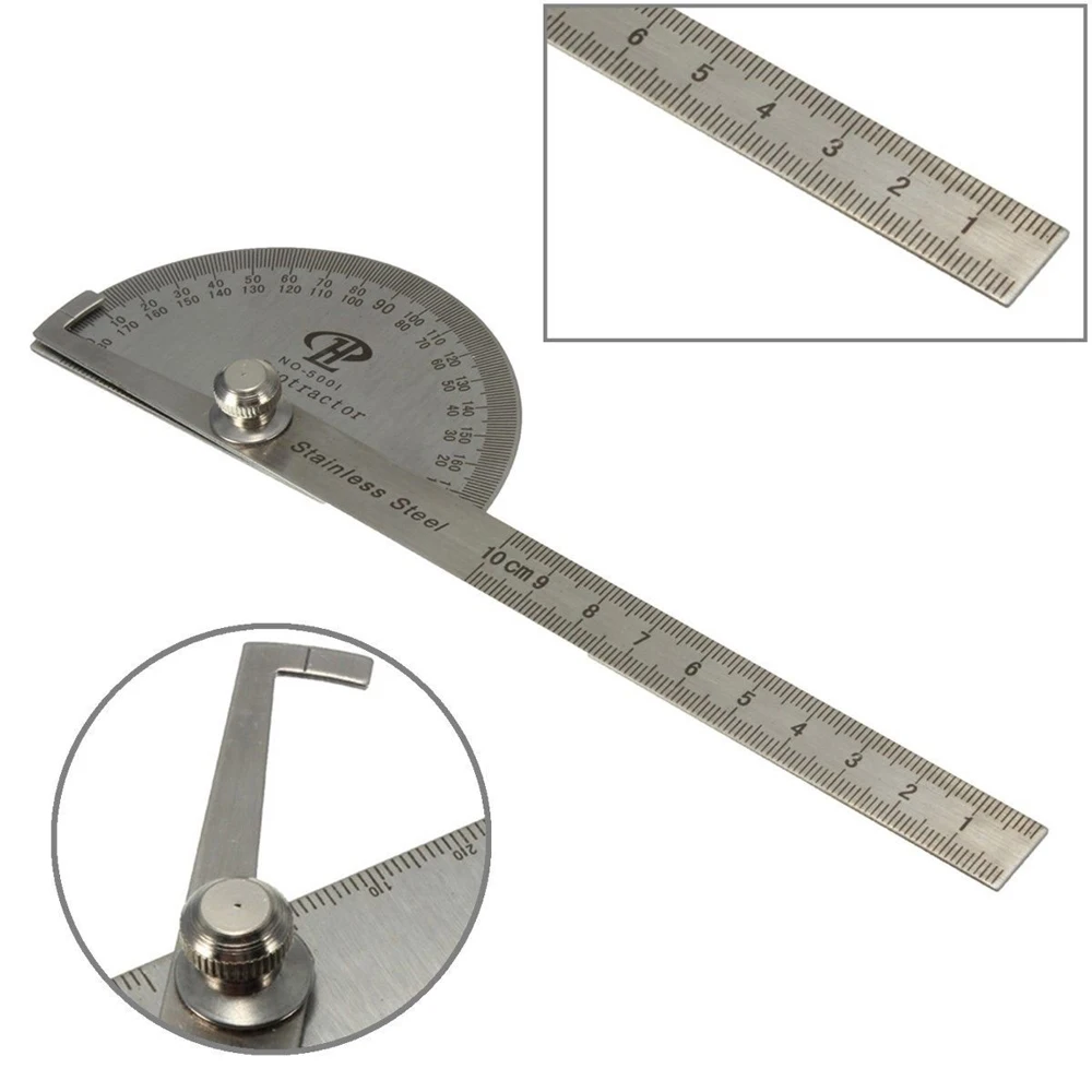 Stainless Steel Round Head 10cm 180 degree Protractor Angle Finder Rotary Measuring Ruler Machinist Tool Craftsman Digital Ruler