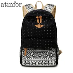 atinfor Canvas Printing Women Backpack Travel Rucksack Female Laptop Bagpack Student Bookbag School Bag for Teenage Girl Mochila